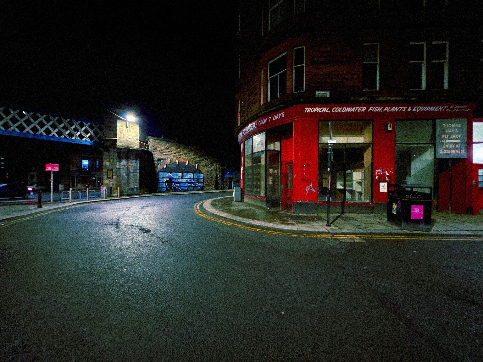 Night street corner and railway arches scouted in Glasgow